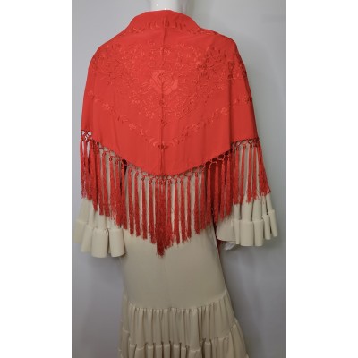 Mantón de seda Begoña Rojo bordado al tono