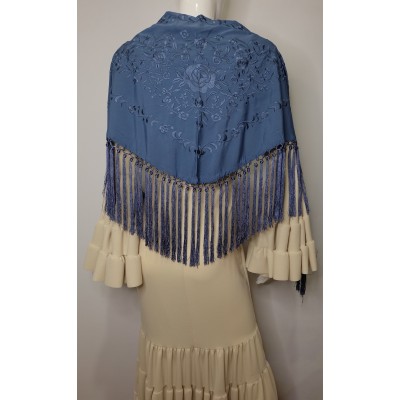 Matón de seda Begoña Azul Ducado bordado al tono