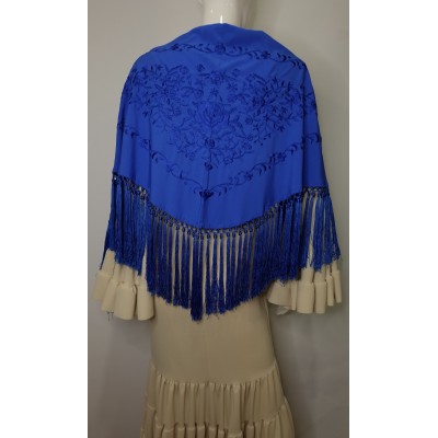 Mantón de seda Begoña Azul Klein Bordado al tono