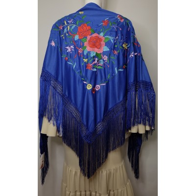 Mantón bordado y flecado a máquina grande