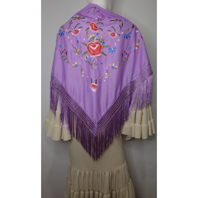 Mantón lila bordado en tonos varios