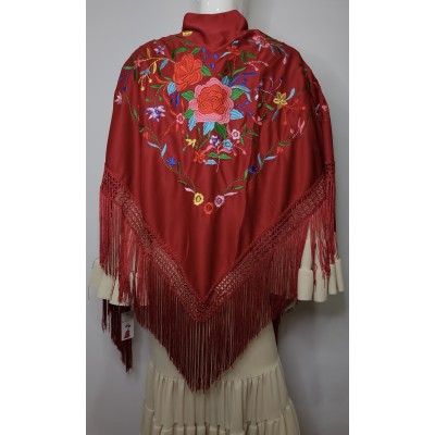 Mantón bordado y flecado a máquina grande